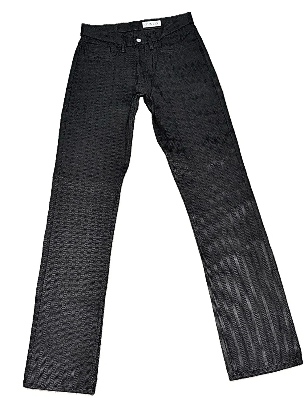 GUSTIN *NWOT*‎ Black Selvedge Heavyweight Herringbone Straight Leg Denim | 32x35